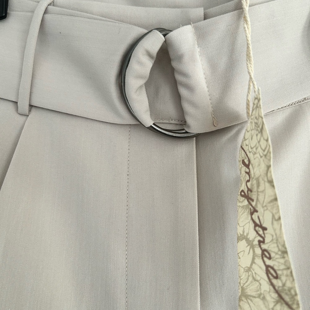 Mystree Wide Leg Cream Pants Belted High Waist Cropped Trousers 18257 S - Picture 4 of 8